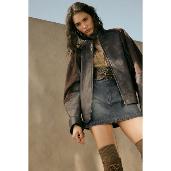 Promesa Size Medium Espresso Faux Leather and Suede Barrel-Sleeve Jacket - Picture 2 of 11